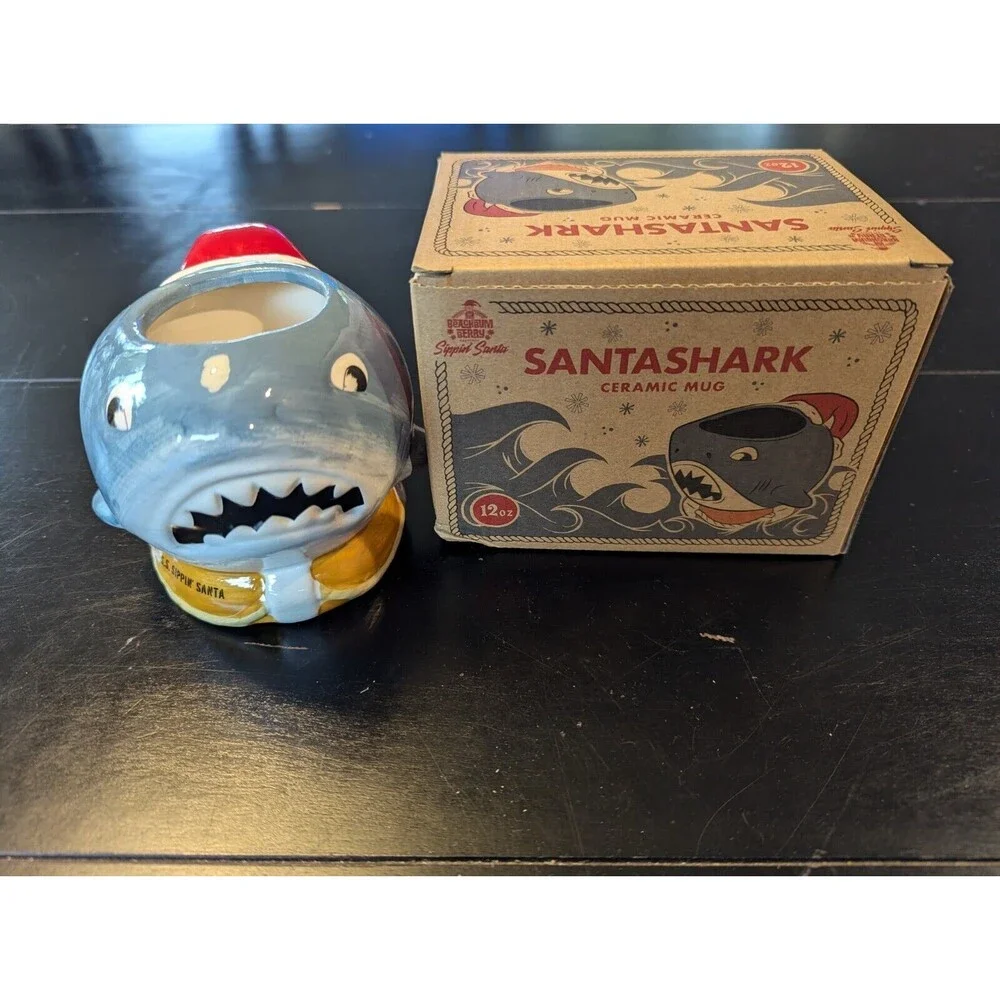 Beach Bum Berry Sippin Santa Santa Shark Ceramic Tiki Mug 2023 New In Box